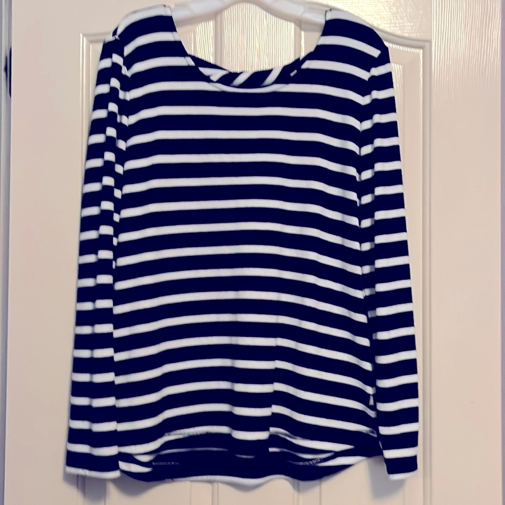 Talbots navy white stripe, long sleeve lightweight sweater, size L